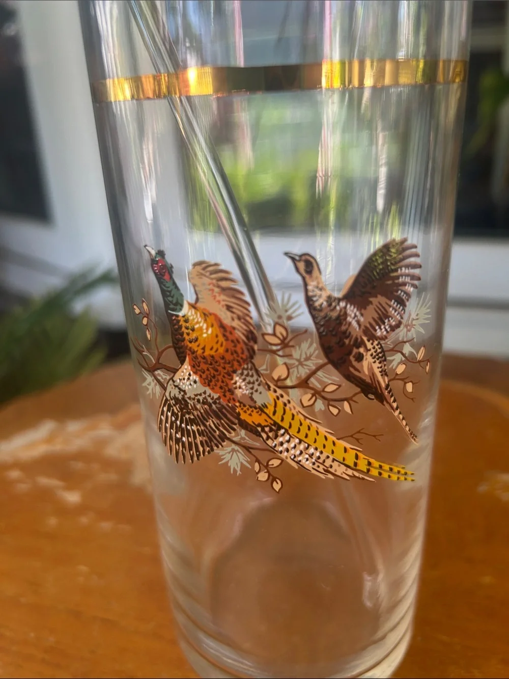 Vintage Cocktail Pitcher with Pheasant Motif